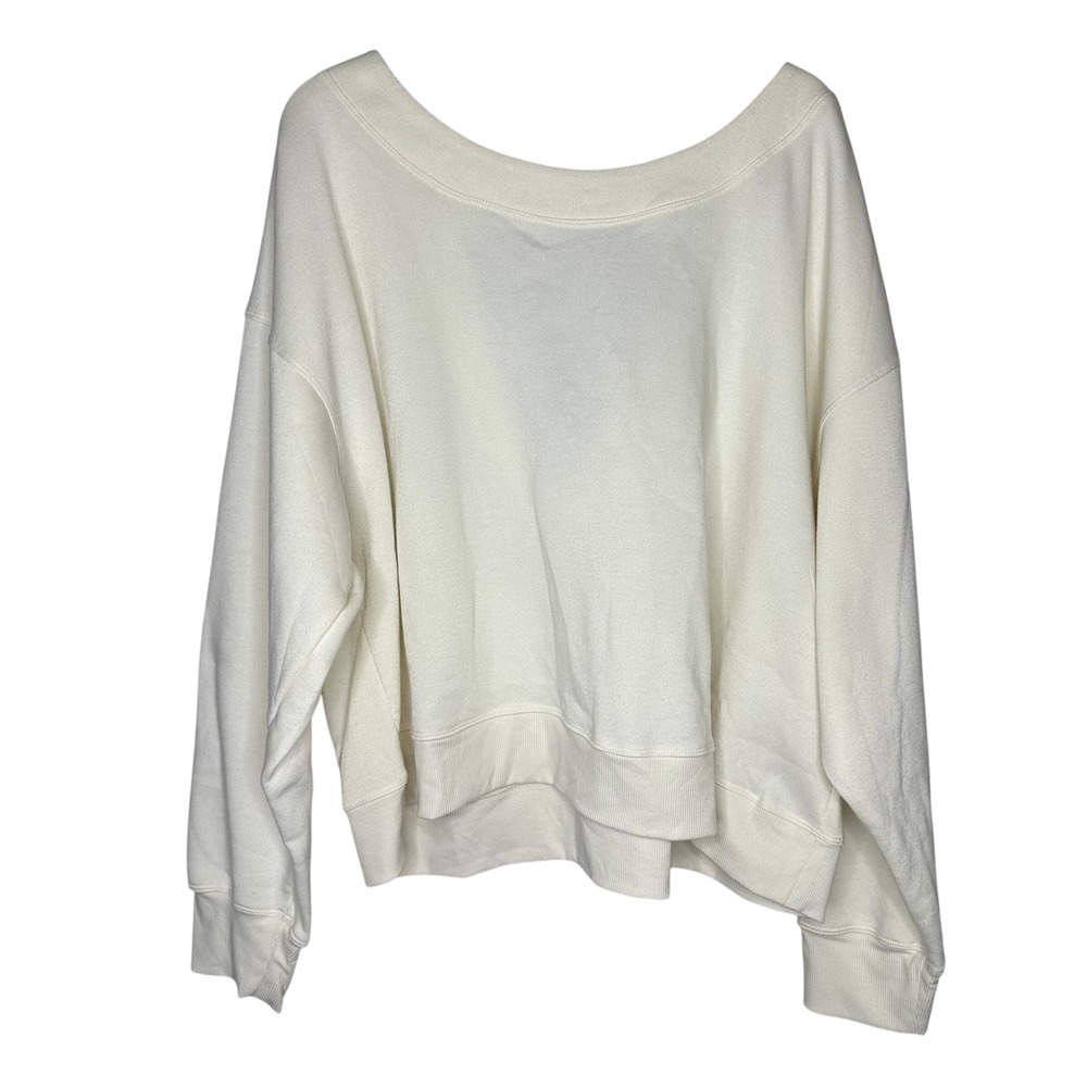 Maeve Anthropologie Cream Open Back Bow Sweatshirt XL Off White Fleece Cropped